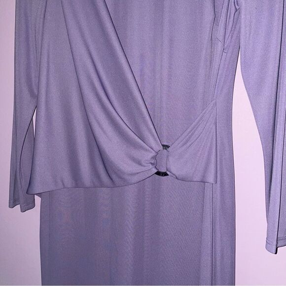 NEW Ralph Lauren Size 6 Dress Midi Lilac Purple Wrap Front 3/4 Sleeve High Neck - Picture 3 of 9